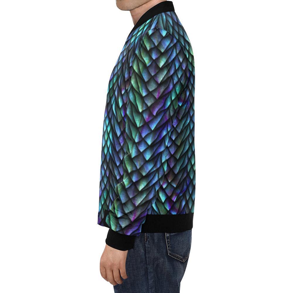 Blue Green Egg Skin Dragon Pattern Print Men's Bomber Jacket-grizzshop