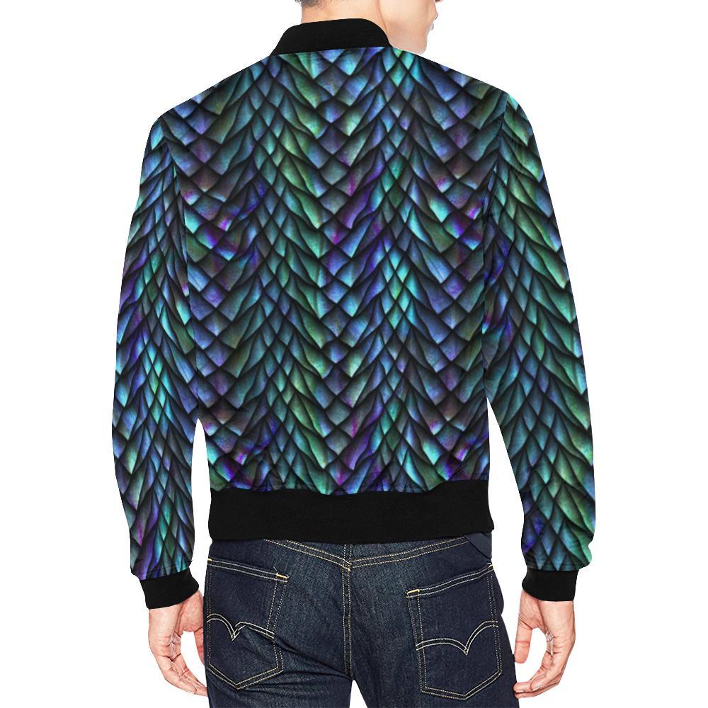 Blue Green Egg Skin Dragon Pattern Print Men's Bomber Jacket-grizzshop