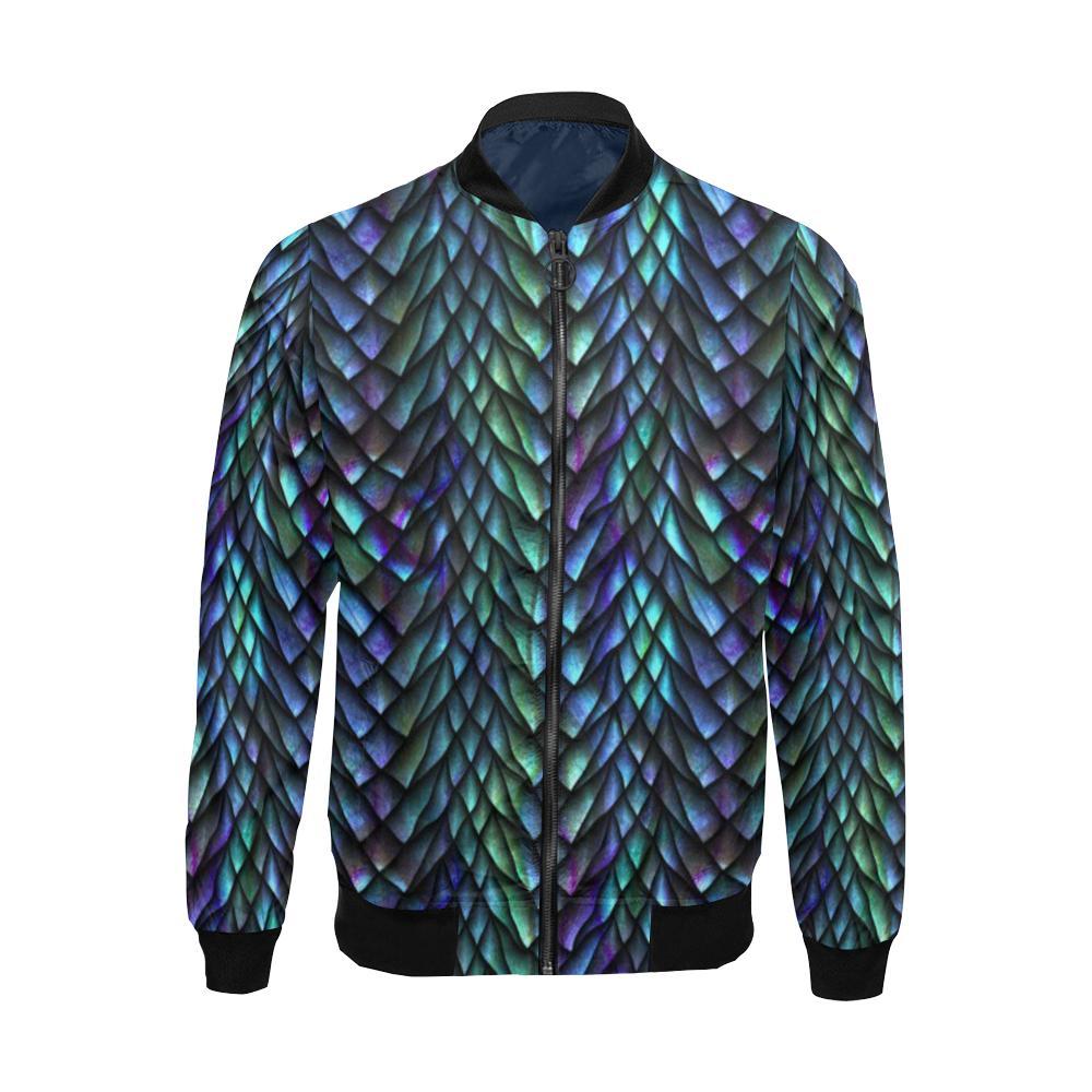 Blue Green Egg Skin Dragon Pattern Print Men's Bomber Jacket-grizzshop