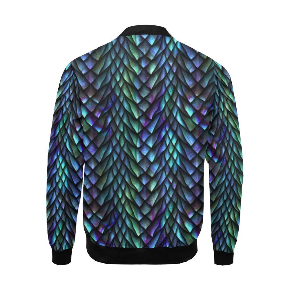 Blue Green Egg Skin Dragon Pattern Print Men's Bomber Jacket-grizzshop