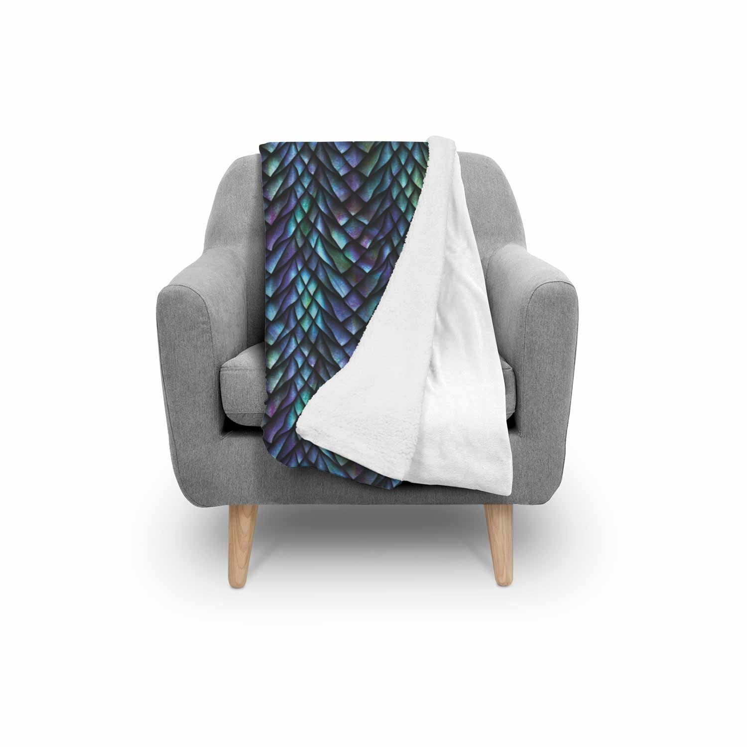 Blue Green Egg Skin Dragon Pattern Print Throw Blanket-grizzshop