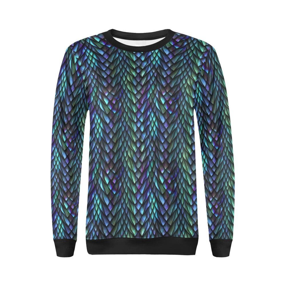 Blue Green Egg Skin Dragon Pattern Print Women Crewneck Sweatshirt-grizzshop