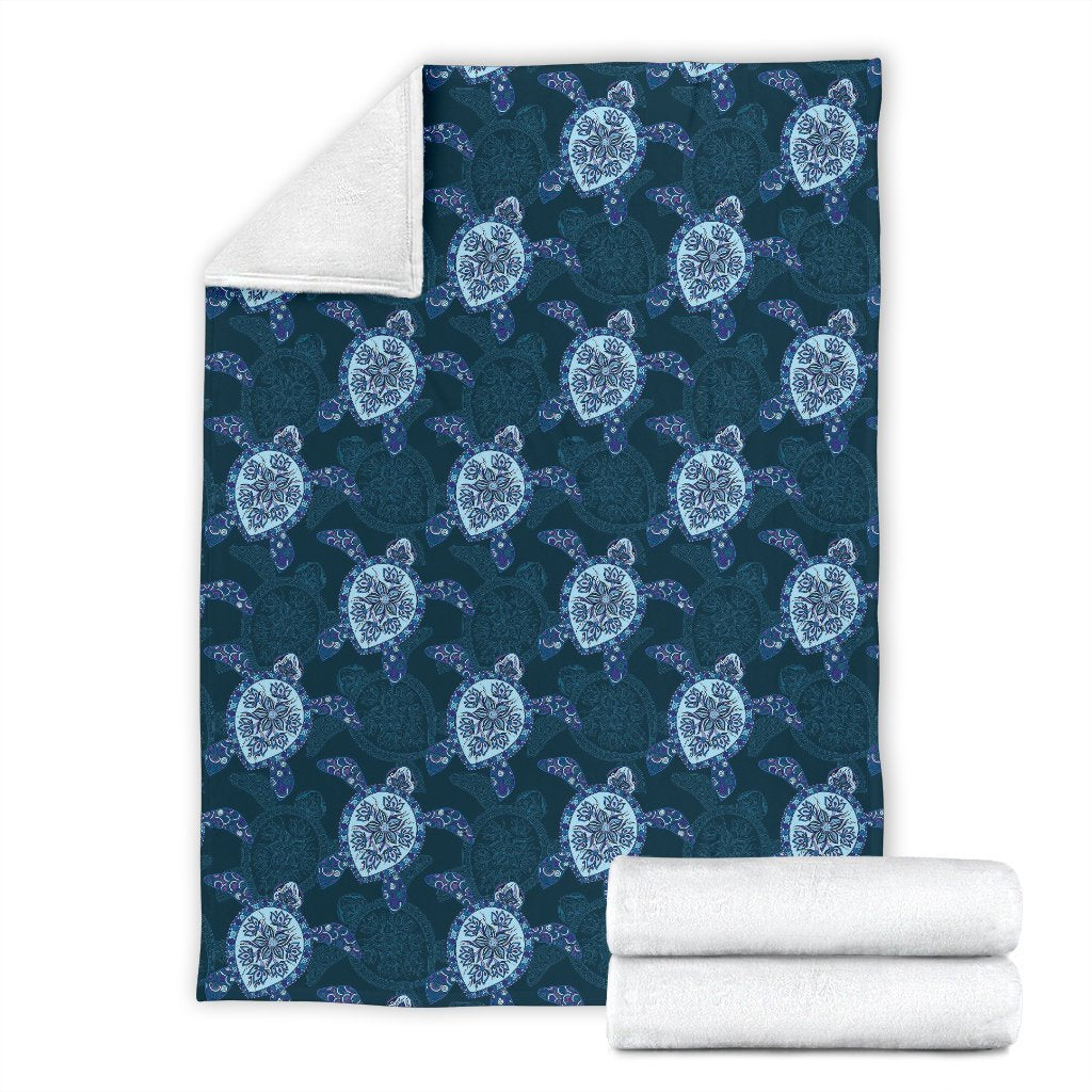 Blue Hawaiian Sea Turtle Pattern Print Blanket-grizzshop