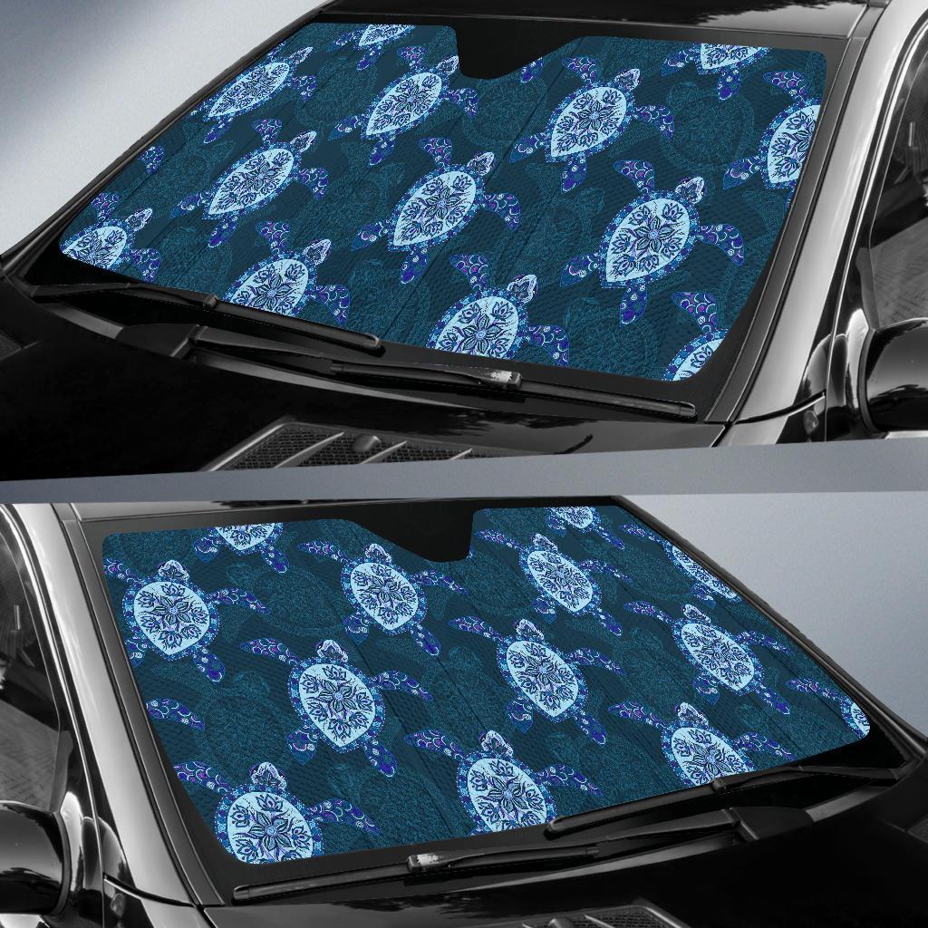 Blue Hawaiian Sea Turtle Pattern Print Car Sun Shade-grizzshop