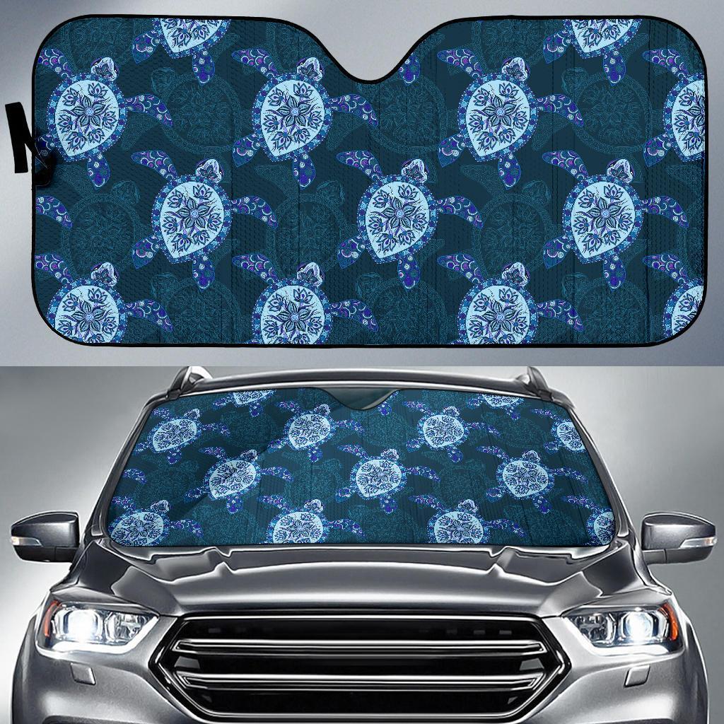 Blue Hawaiian Sea Turtle Pattern Print Car Sun Shade-grizzshop