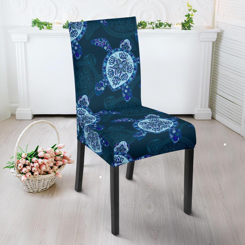 Blue Hawaiian Sea Turtle Pattern Print Chair Cover-grizzshop