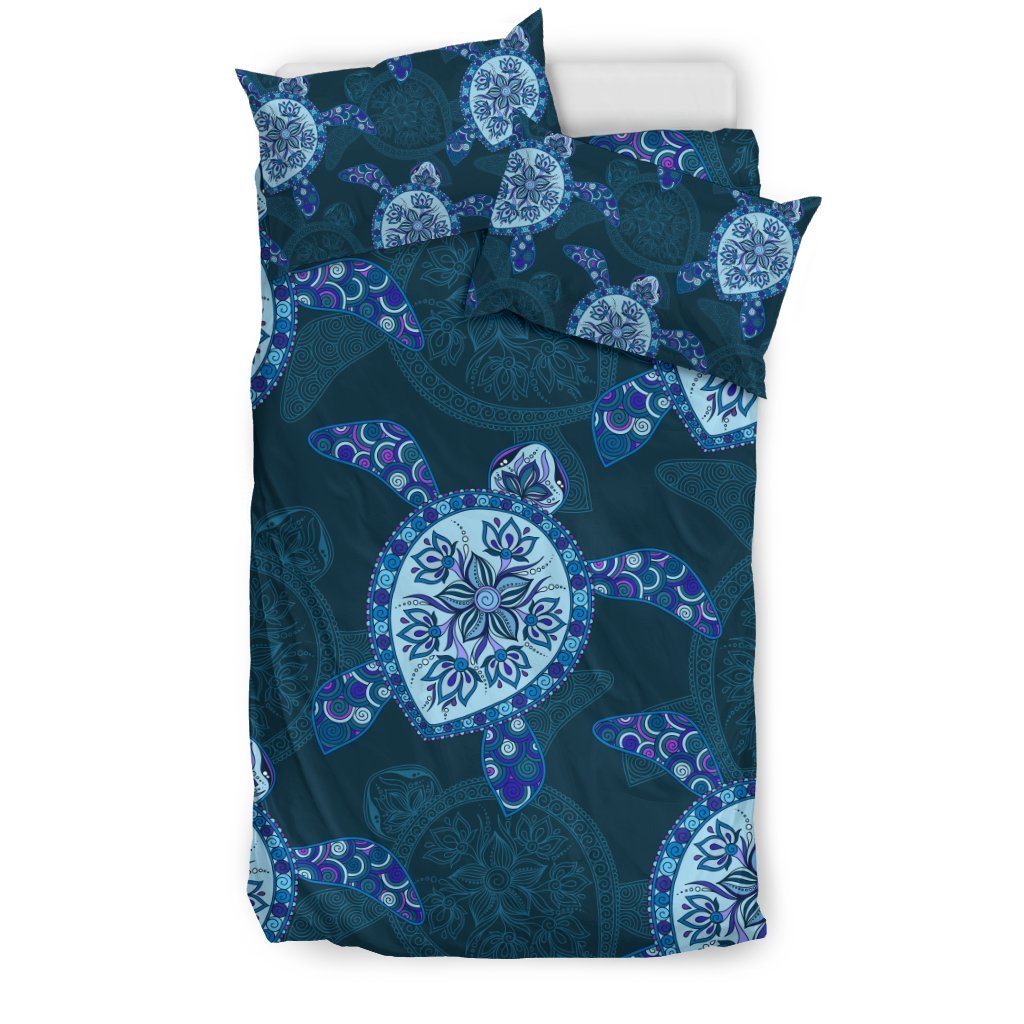 Blue Hawaiian Sea Turtle Pattern Print Duvet Cover Bedding Set-grizzshop