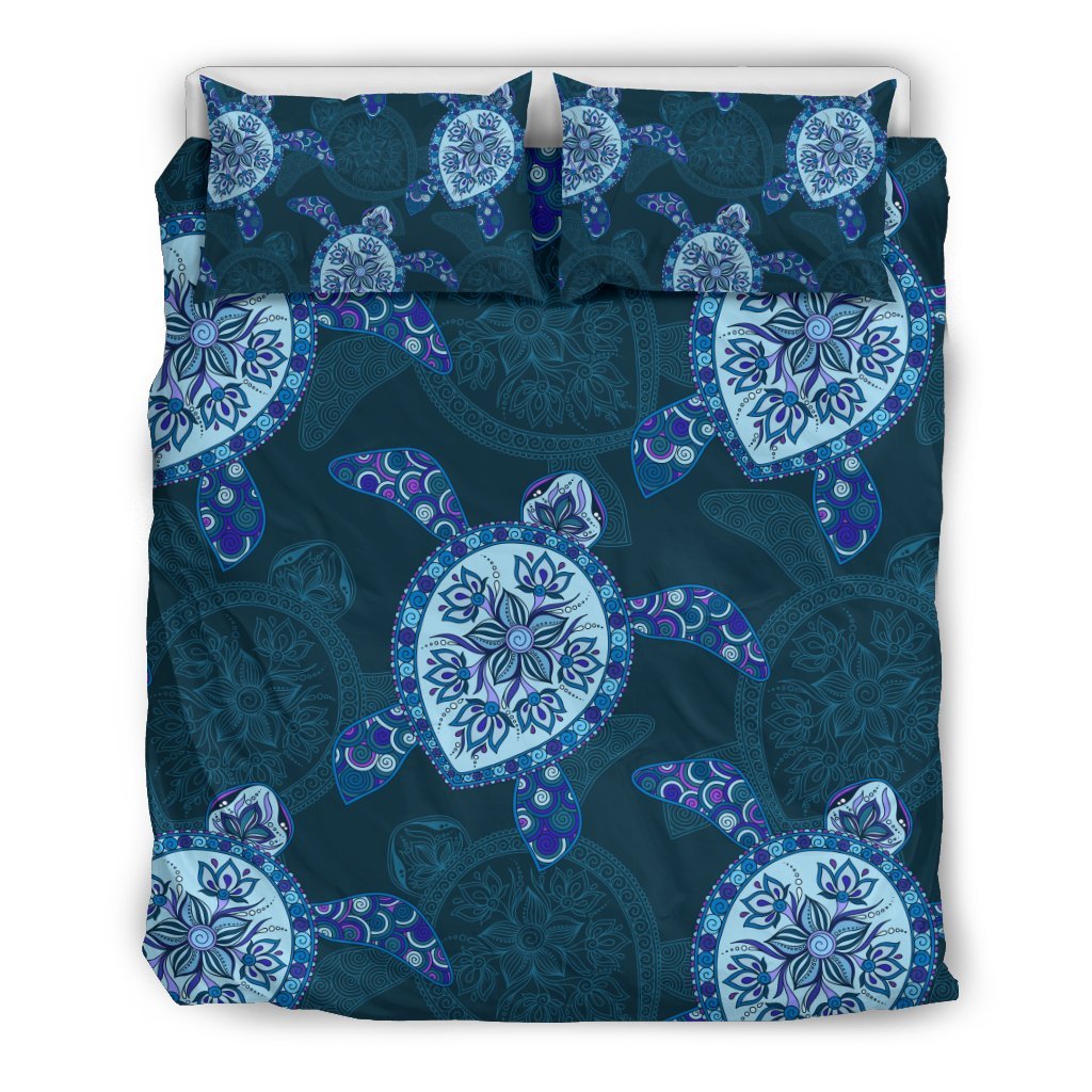 Blue Hawaiian Sea Turtle Pattern Print Duvet Cover Bedding Set-grizzshop