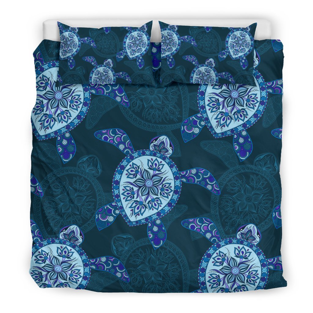 Blue Hawaiian Sea Turtle Pattern Print Duvet Cover Bedding Set-grizzshop