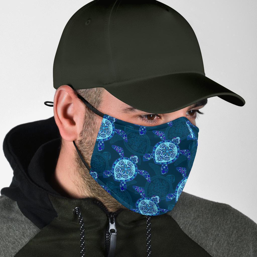 Blue Hawaiian Sea Turtle Pattern Print Face Mask-grizzshop