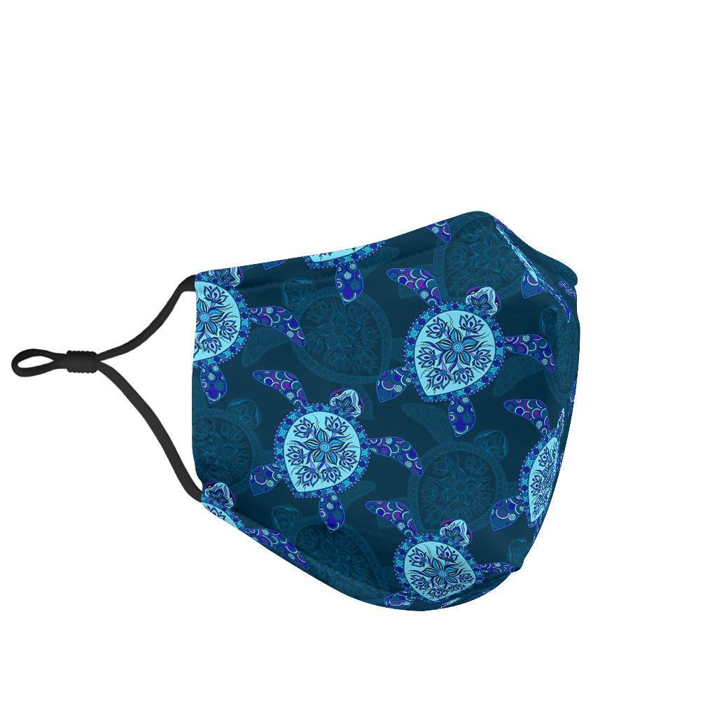 Blue Hawaiian Sea Turtle Pattern Print Face Mask-grizzshop