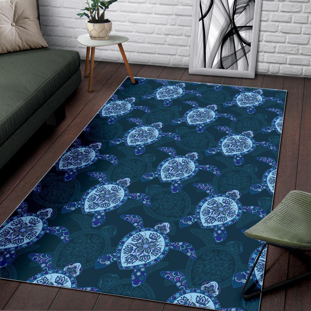 Blue Hawaiian Sea Turtle Pattern Print Floor Mat-grizzshop