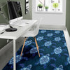 Blue Hawaiian Sea Turtle Pattern Print Floor Mat-grizzshop