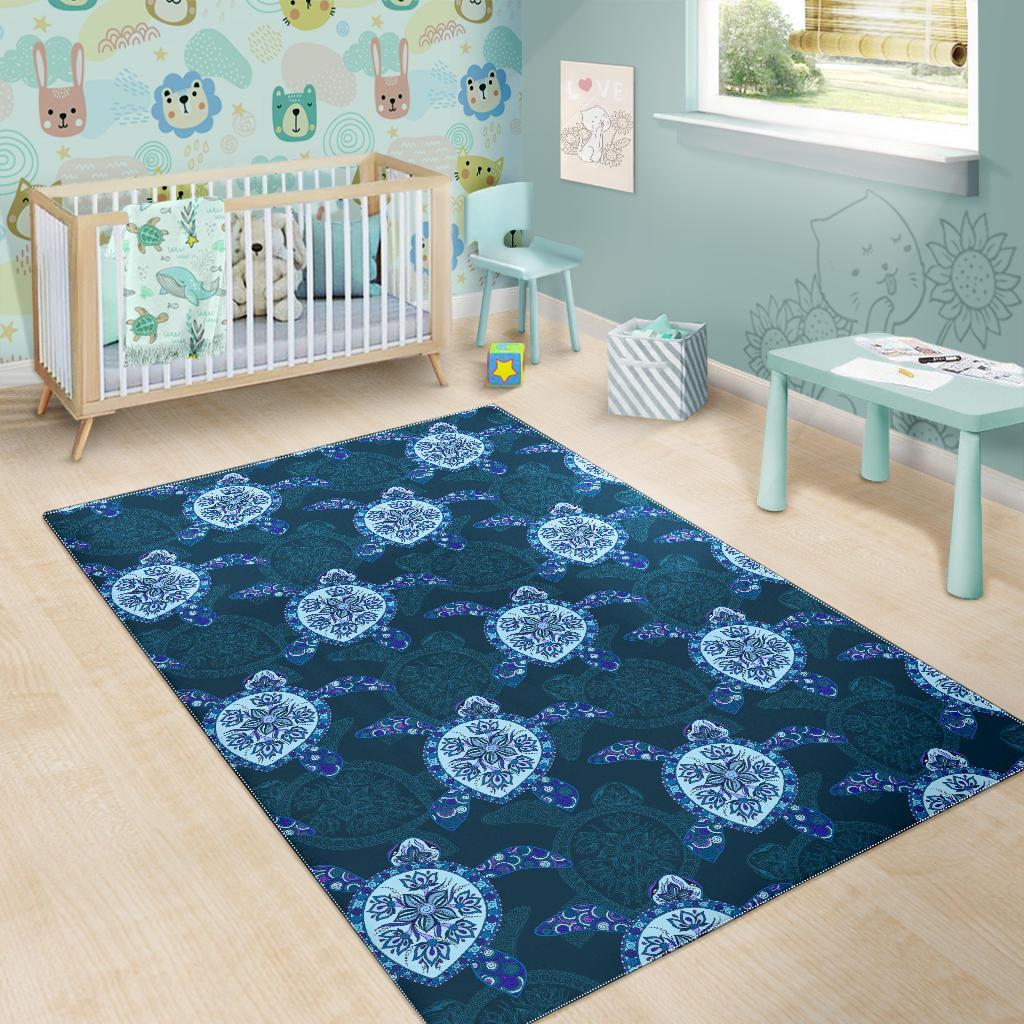 Blue Hawaiian Sea Turtle Pattern Print Floor Mat-grizzshop