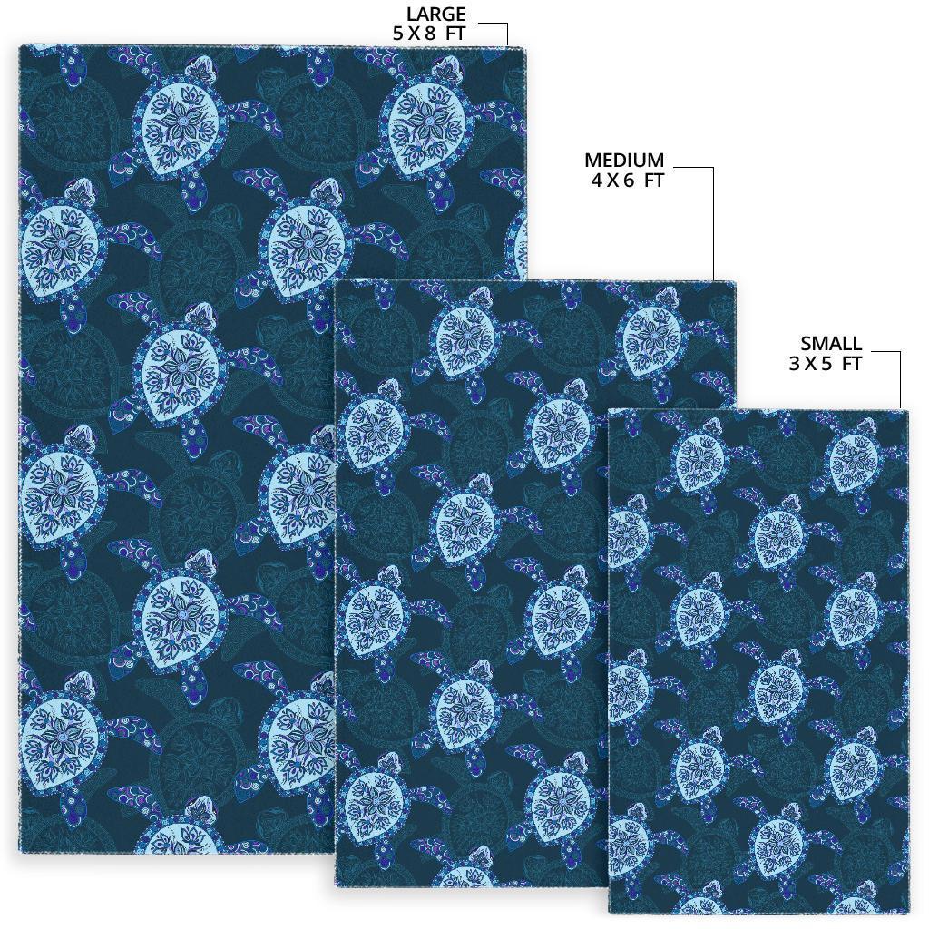 Blue Hawaiian Sea Turtle Pattern Print Floor Mat-grizzshop