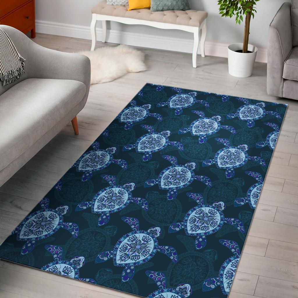 Blue Hawaiian Sea Turtle Pattern Print Floor Mat-grizzshop