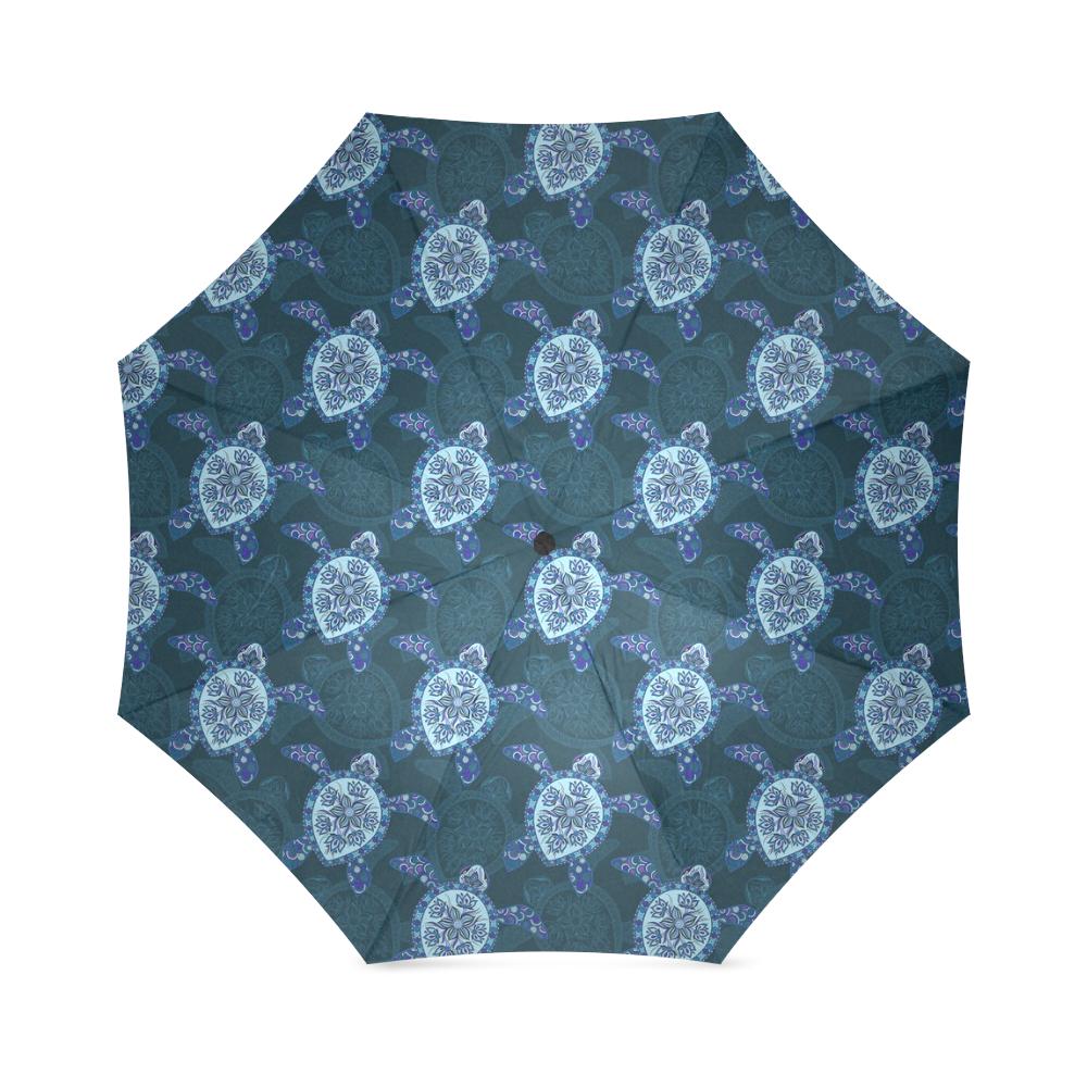 Blue Hawaiian Sea Turtle Pattern Print Foldable Umbrella-grizzshop