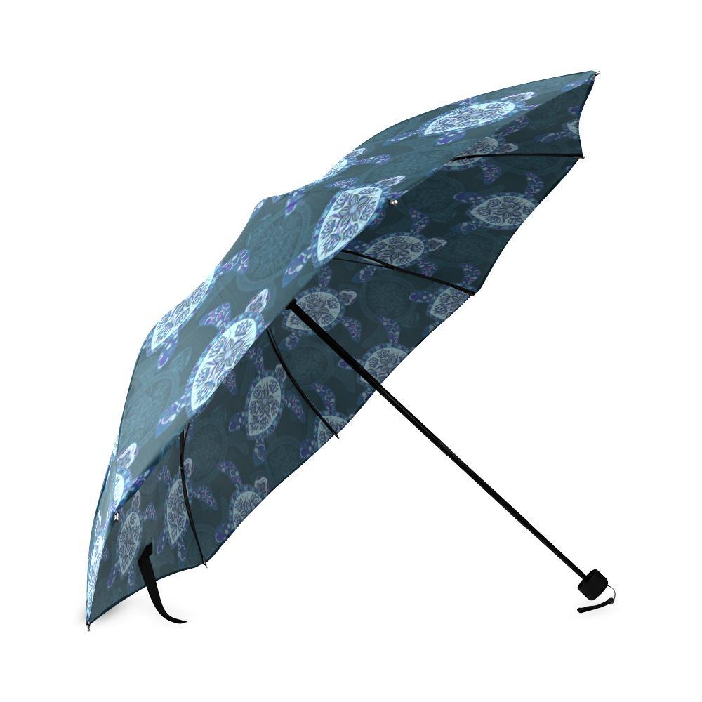 Blue Hawaiian Sea Turtle Pattern Print Foldable Umbrella-grizzshop