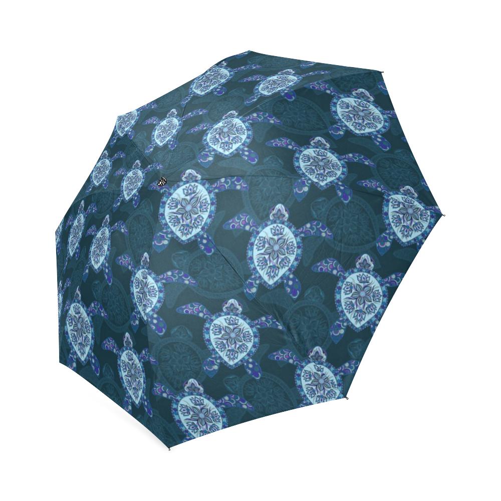 Blue Hawaiian Sea Turtle Pattern Print Foldable Umbrella-grizzshop