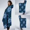 Blue Hawaiian Sea Turtle Pattern Print Hooded Blanket-grizzshop