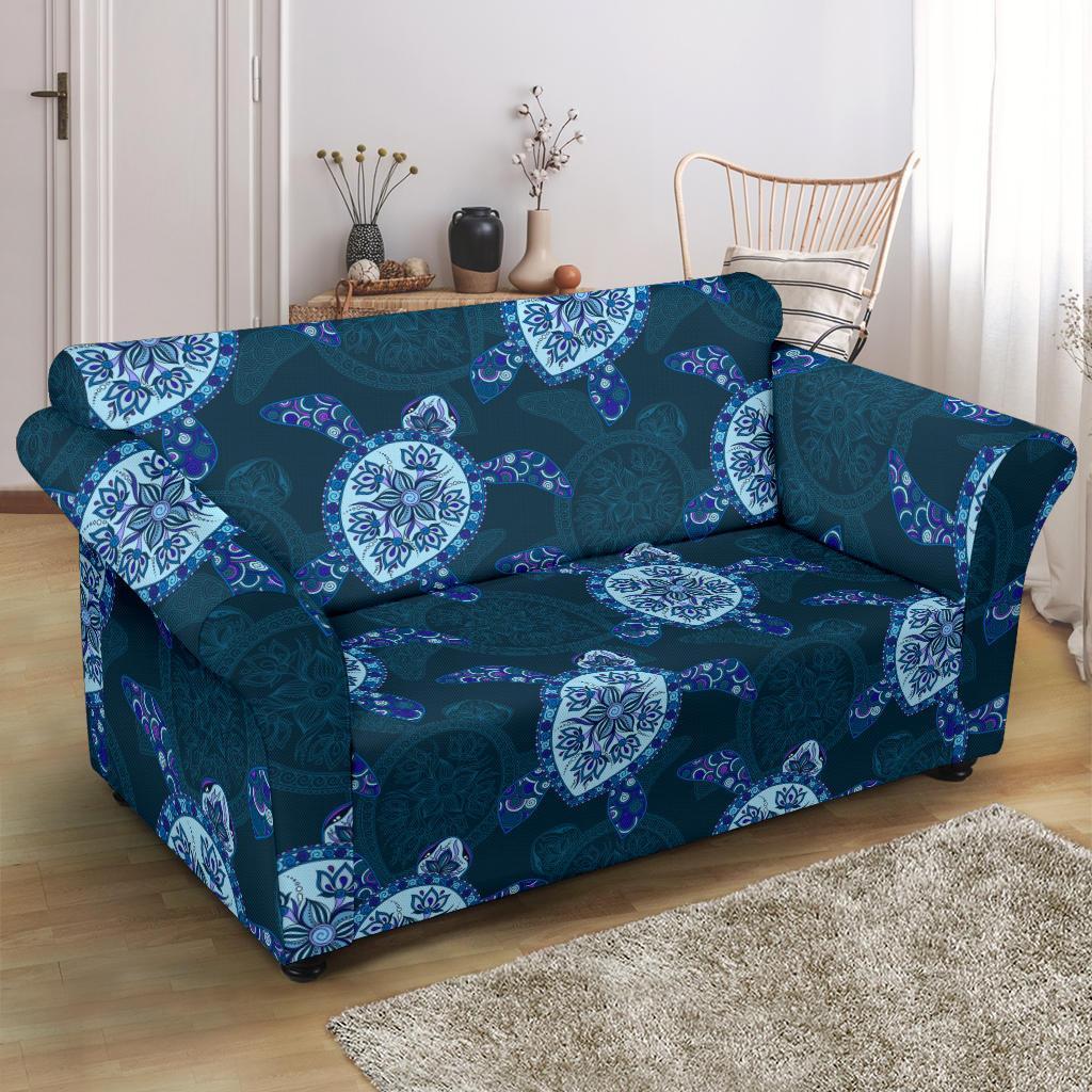 Blue Hawaiian Sea Turtle Pattern Print Loveseat Cover-grizzshop