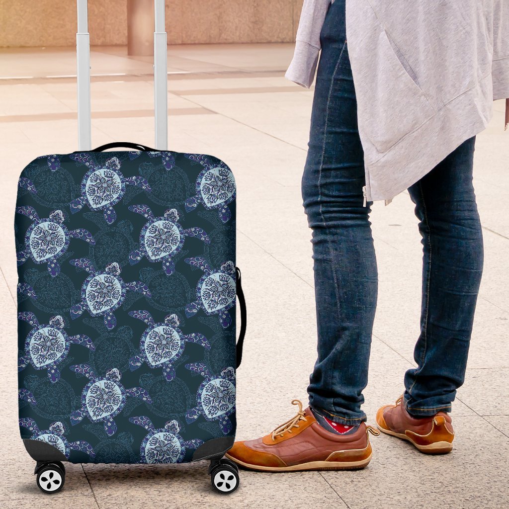 Blue Hawaiian Sea Turtle Pattern Print Luggage Cover Protector-grizzshop