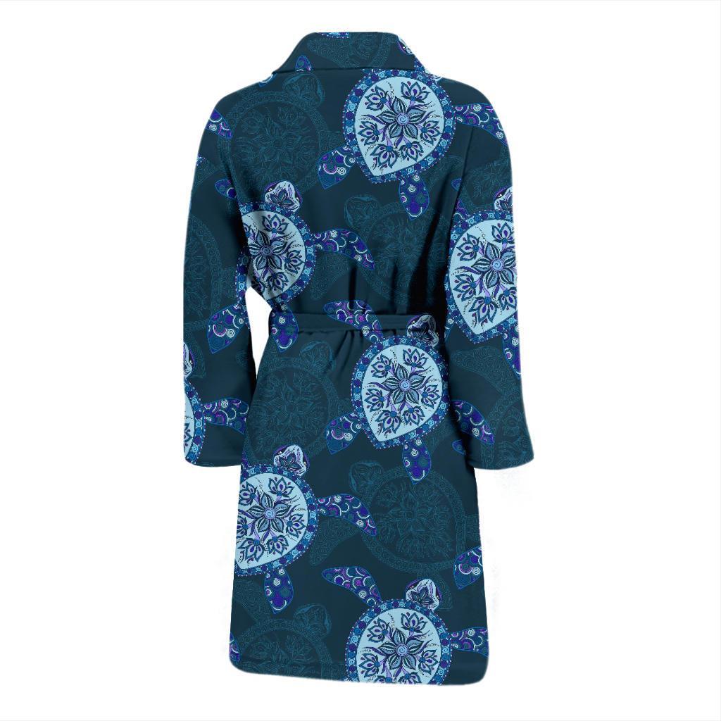 Blue Hawaiian Sea Turtle Pattern Print Men Long Robe-grizzshop