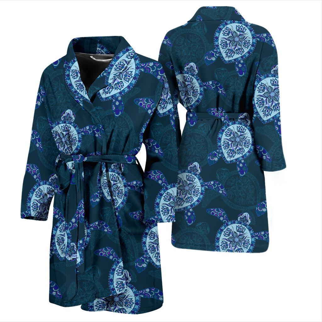 Blue Hawaiian Sea Turtle Pattern Print Men Long Robe-grizzshop