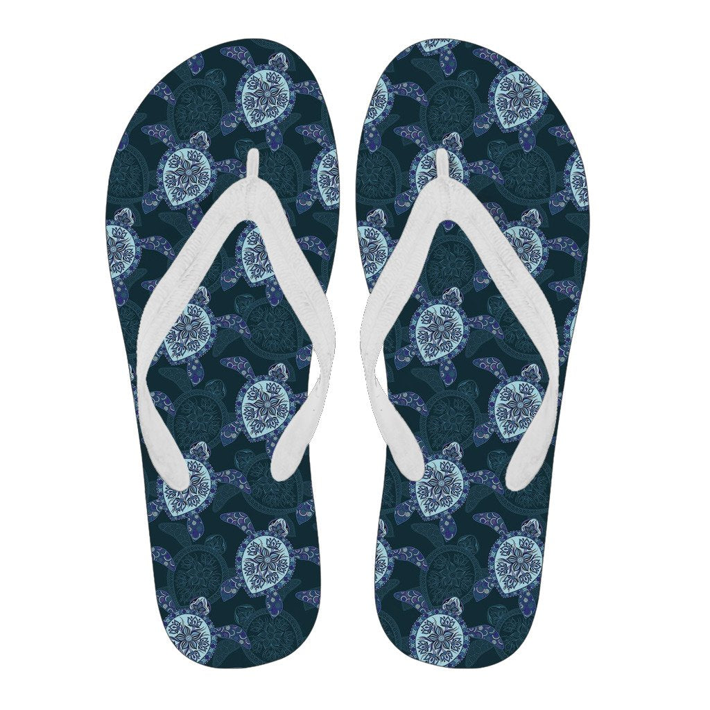 Blue Hawaiian Sea Turtle Pattern Print Men & Women Flip Flops-grizzshop