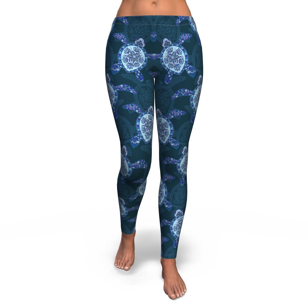 Blue Hawaiian Sea Turtle Pattern Print Pattern Women Leggings-grizzshop