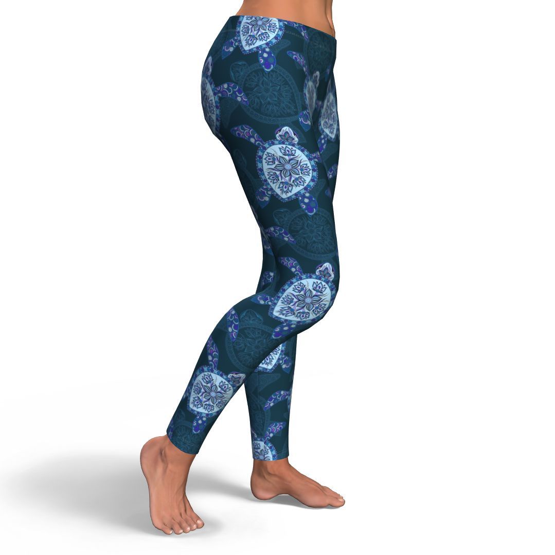 Blue Hawaiian Sea Turtle Pattern Print Pattern Women Leggings-grizzshop