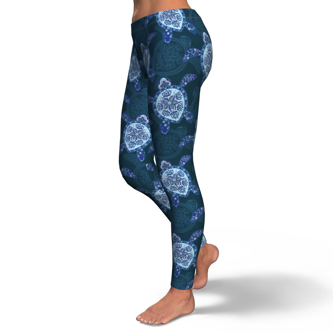 Blue Hawaiian Sea Turtle Pattern Print Pattern Women Leggings-grizzshop