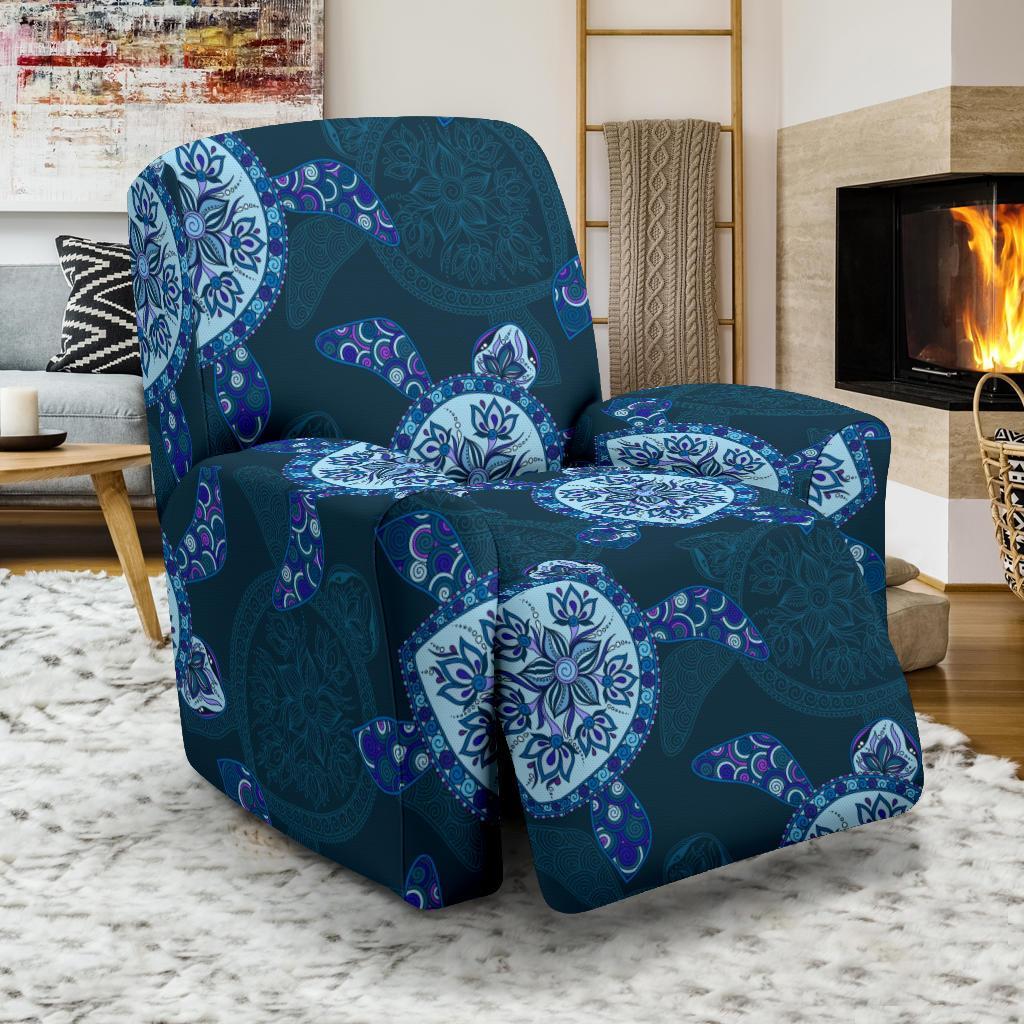 Blue Hawaiian Sea Turtle Pattern Print Recliner Cover-grizzshop