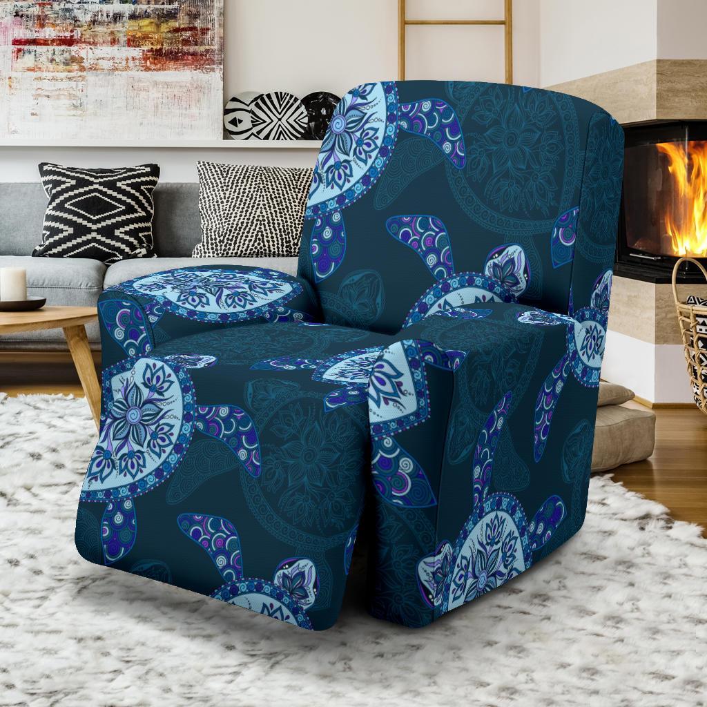 Blue Hawaiian Sea Turtle Pattern Print Recliner Cover-grizzshop