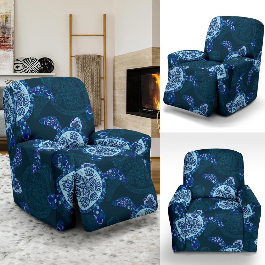 Blue Hawaiian Sea Turtle Pattern Print Recliner Cover-grizzshop