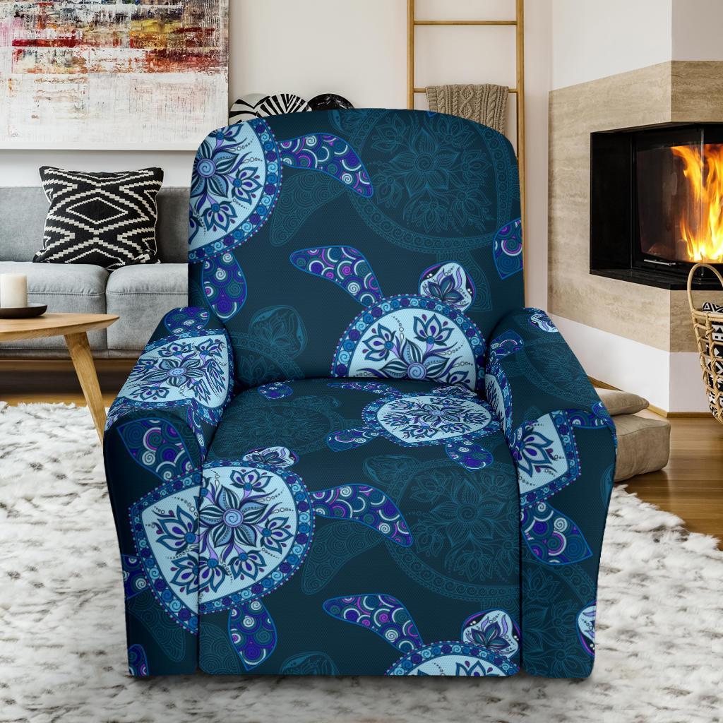 Blue Hawaiian Sea Turtle Pattern Print Recliner Cover-grizzshop