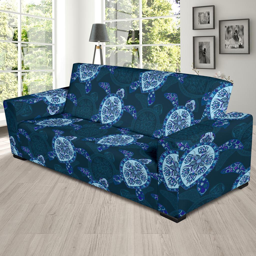 Blue Hawaiian Sea Turtle Pattern Print Sofa Covers-grizzshop