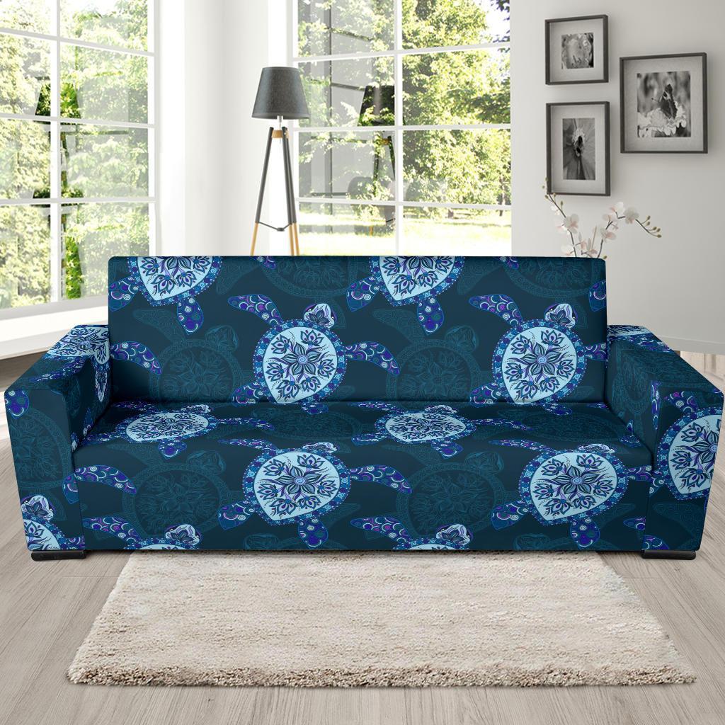 Blue Hawaiian Sea Turtle Pattern Print Sofa Covers-grizzshop