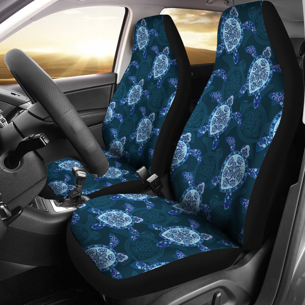 Blue Hawaiian Sea Turtle Pattern Print Universal Fit Car Seat Cover-grizzshop