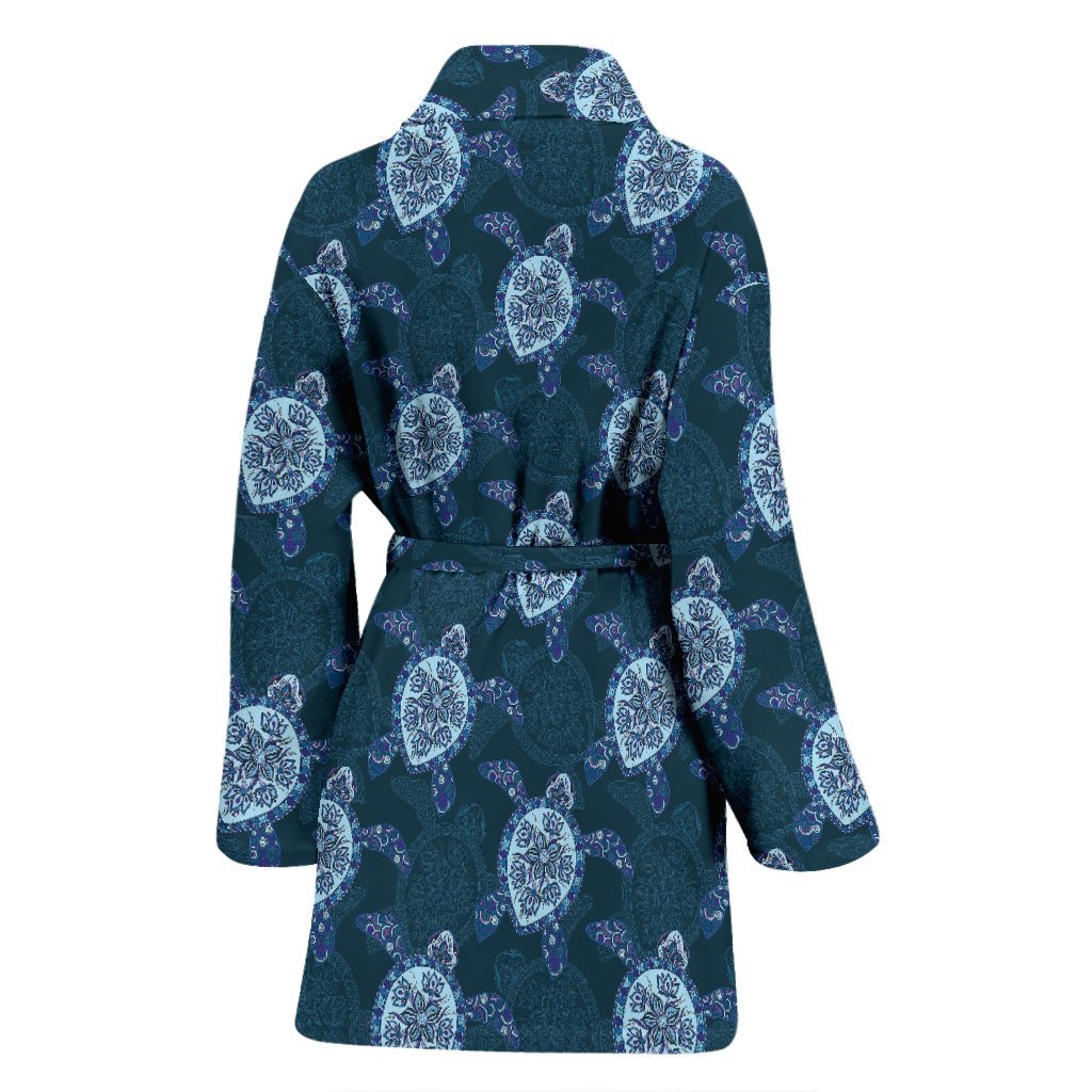 Blue Hawaiian Sea Turtle Pattern Print Women Long Robe-grizzshop