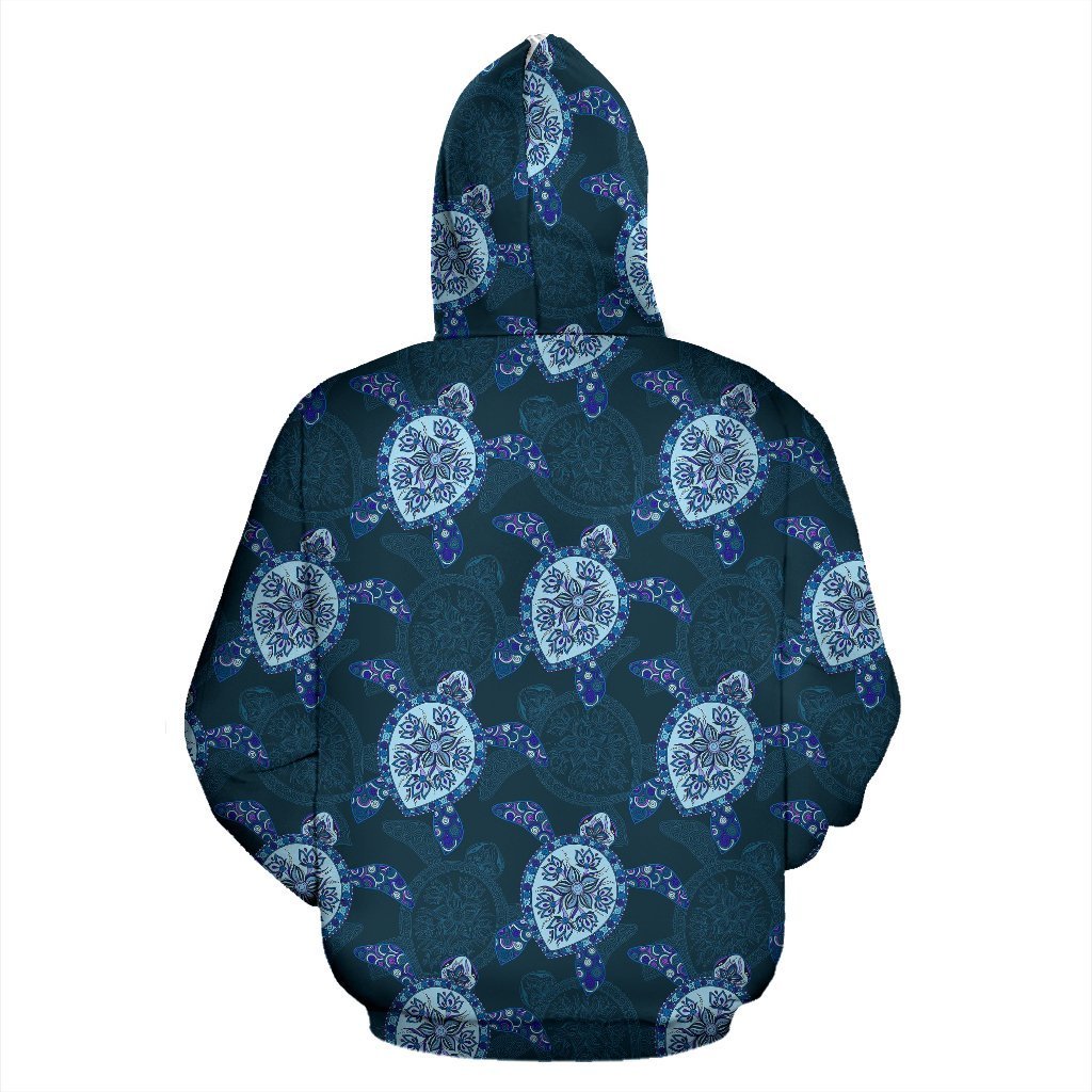 Blue Hawaiian Sea Turtle Pattern Print Women Men Pullover Hoodie-grizzshop