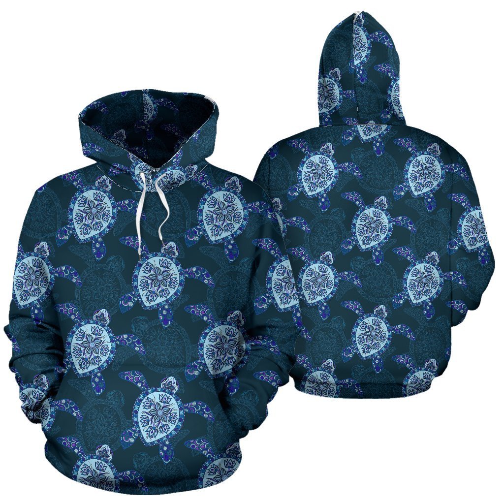 Blue Hawaiian Sea Turtle Pattern Print Women Men Pullover Hoodie-grizzshop