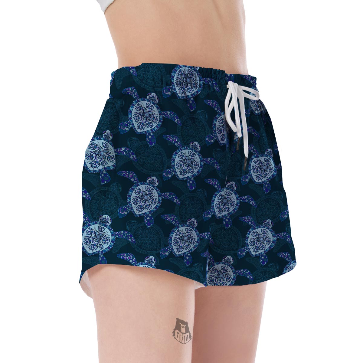 Blue Hawaiian Sea Turtle Pattern Print Women's Shorts-grizzshop