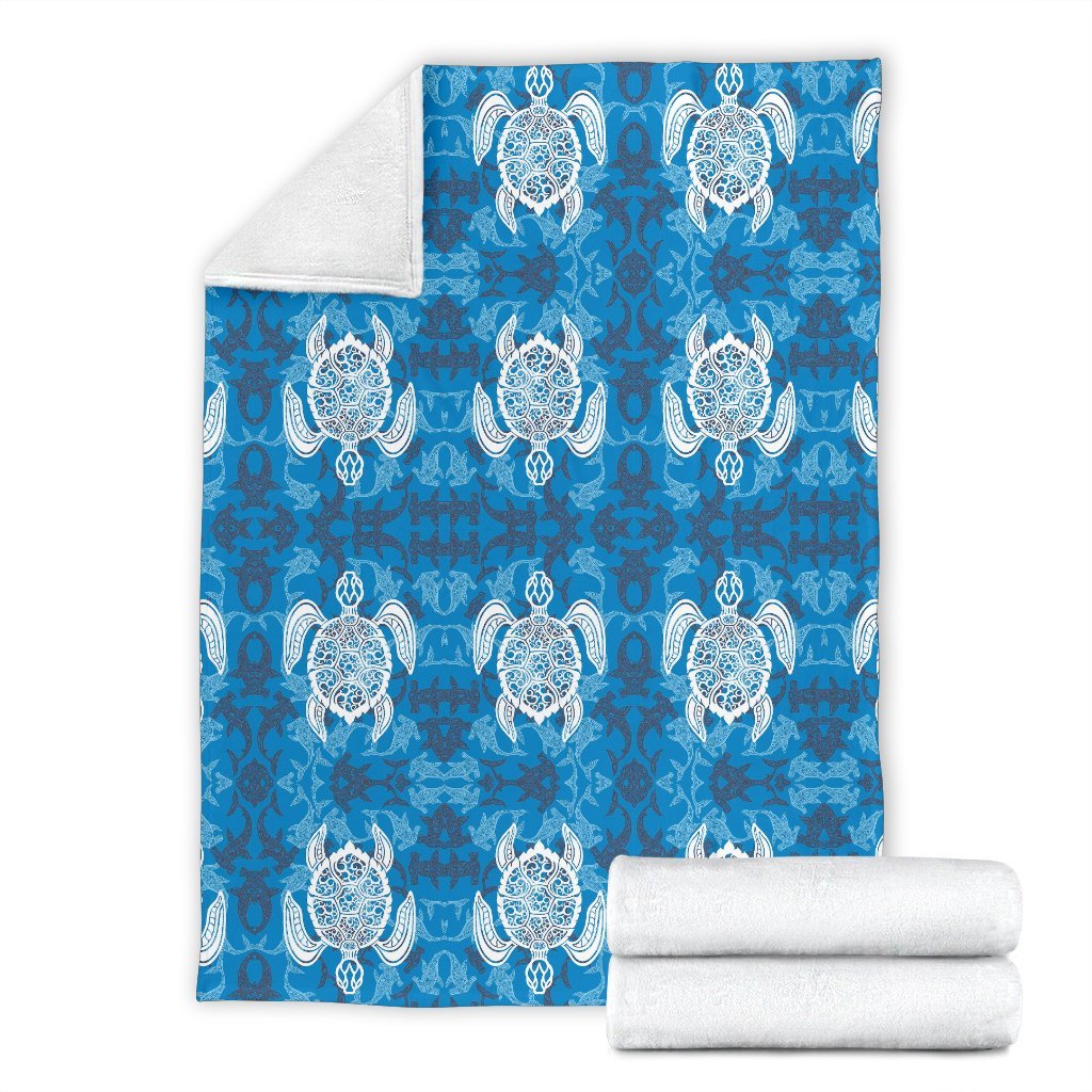 Blue Hawaiian Shark Sea Turtle Pattern Print Blanket-grizzshop