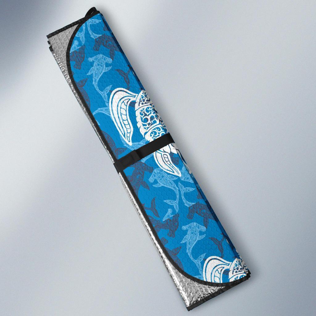 Blue Hawaiian Shark Sea Turtle Pattern Print Car Sun Shade-grizzshop