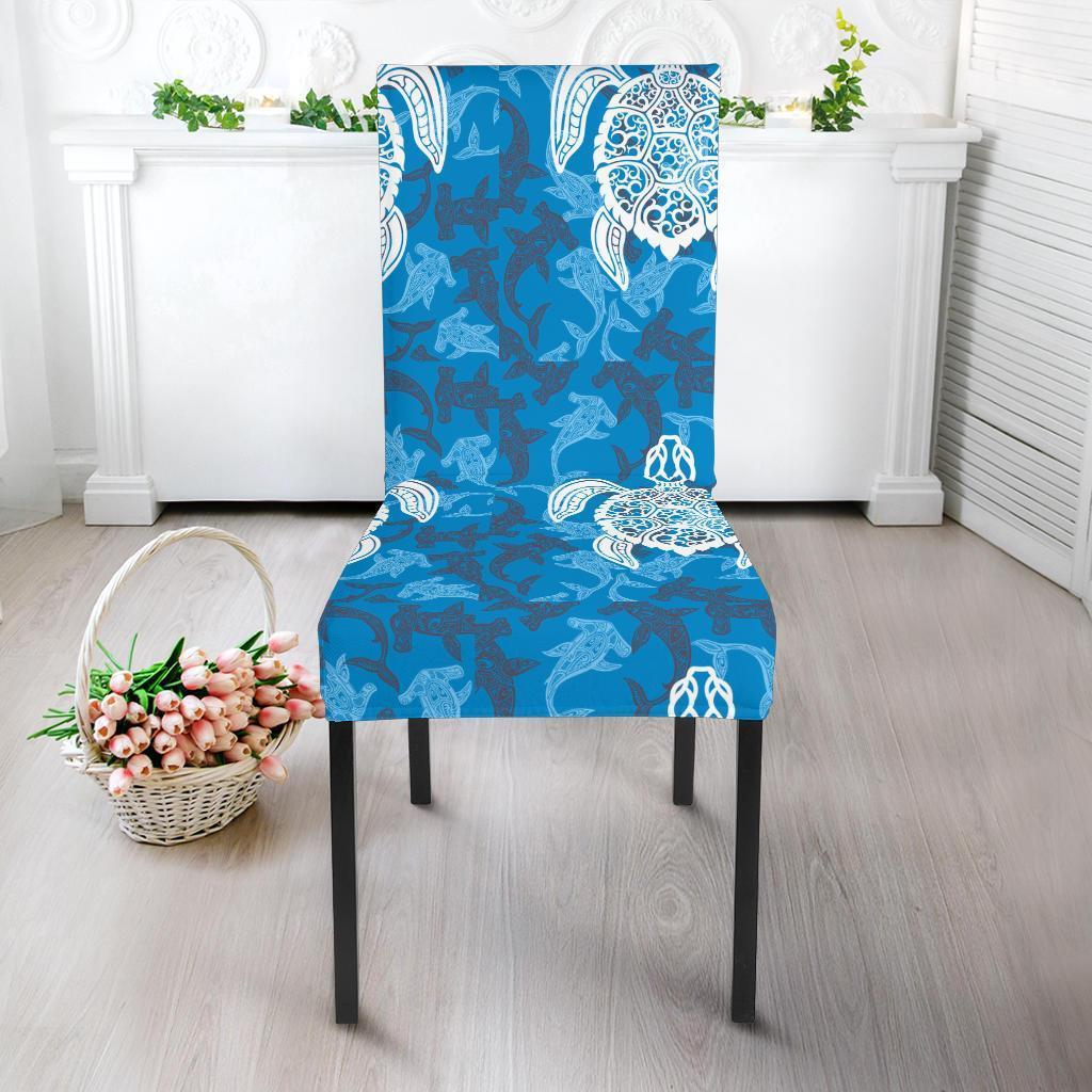 Blue Hawaiian Shark Sea Turtle Pattern Print Chair Cover-grizzshop