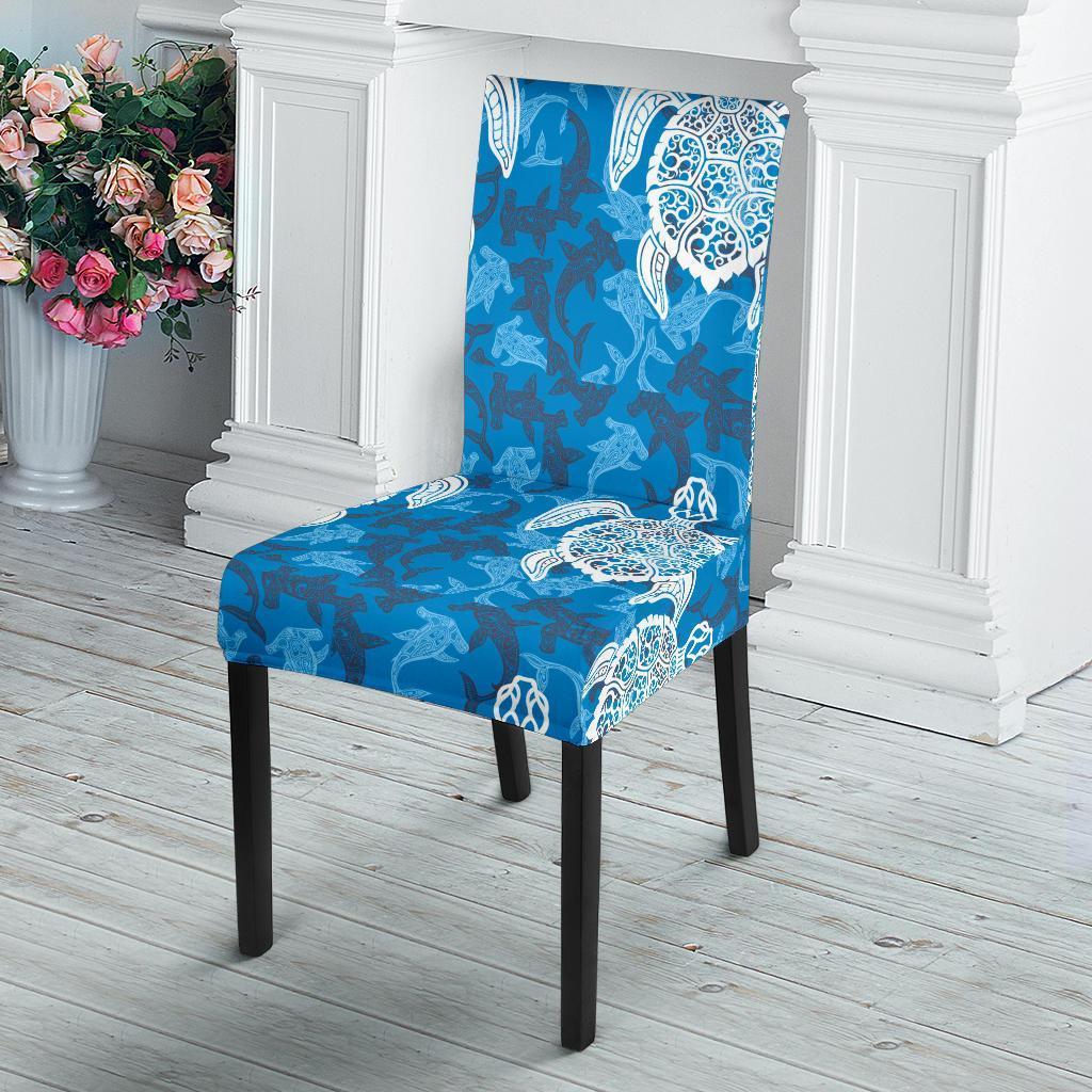 Blue Hawaiian Shark Sea Turtle Pattern Print Chair Cover-grizzshop