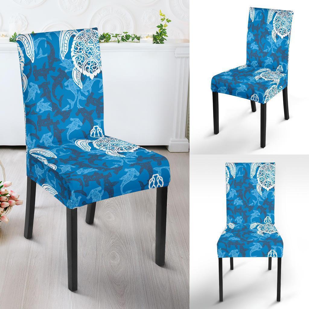 Blue Hawaiian Shark Sea Turtle Pattern Print Chair Cover-grizzshop