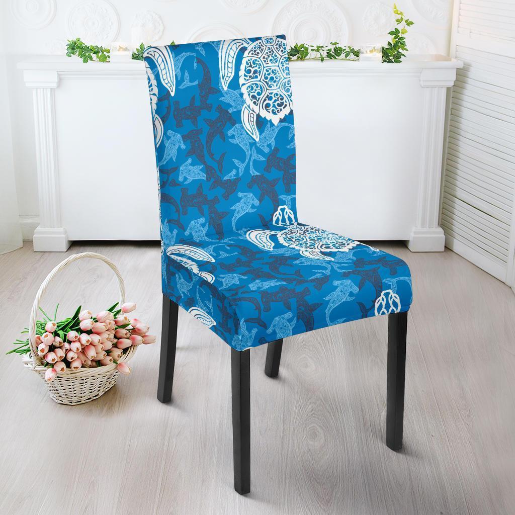 Blue Hawaiian Shark Sea Turtle Pattern Print Chair Cover-grizzshop