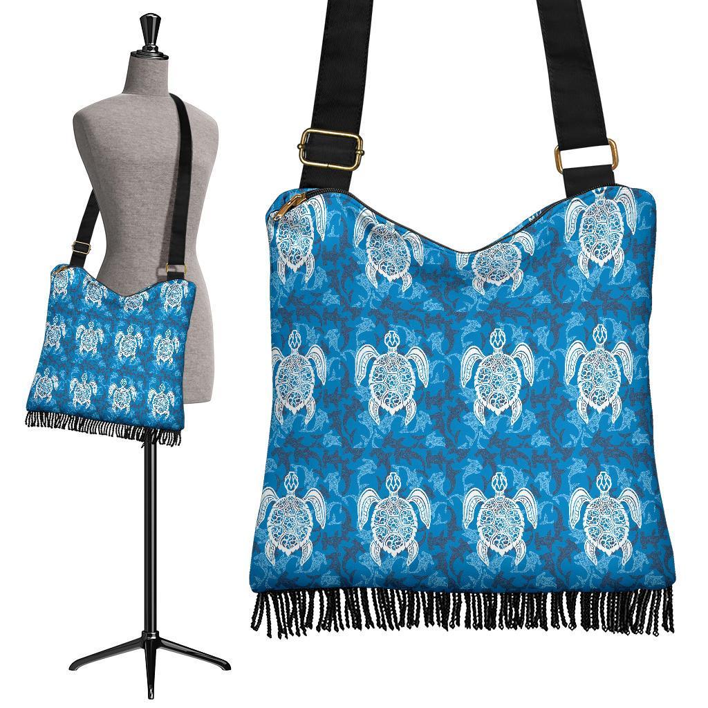 Blue Hawaiian Shark Sea Turtle Pattern Print Crossbody Bags-grizzshop